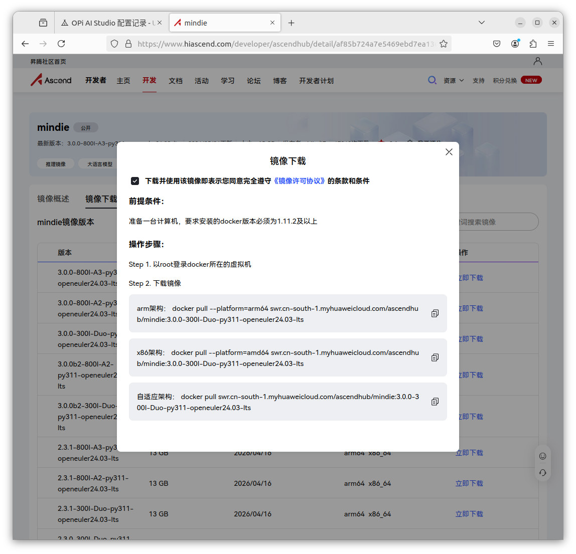 MindIE 镜像下载入口示意4