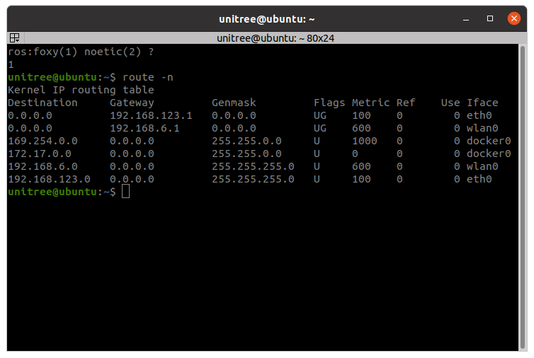 route -n 修改前 — eth0 优先级高于 wlan0